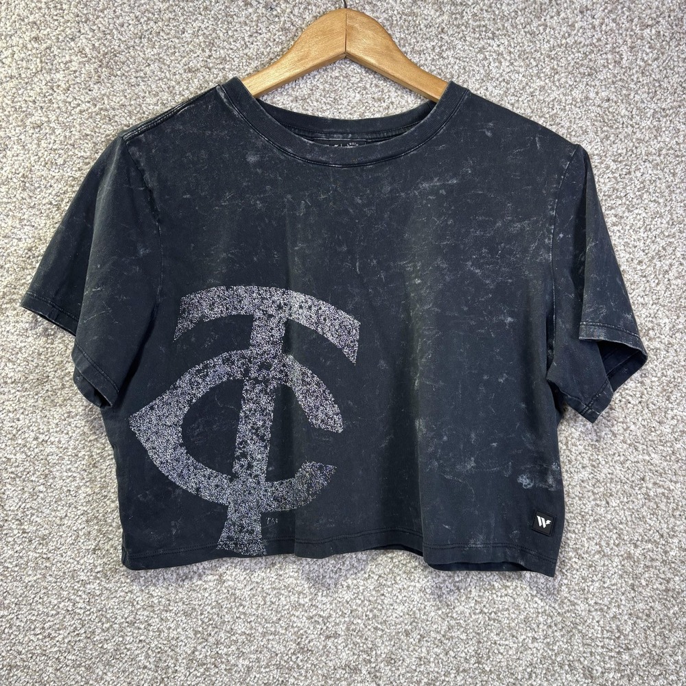 Minnesota Twins Shirt Womens Large Black MLB Baseball The‎ Wild Collective Crop